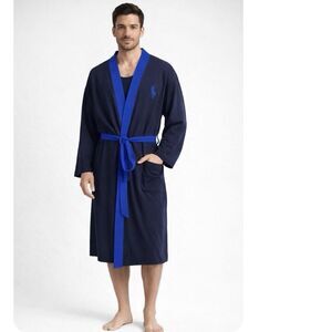 Polo Ralph Lauren Classic Navy Blue Cotton Robe Men's L/XL PONY Logo Lounge Knit